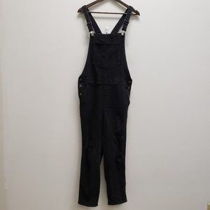 Old Navy Womens 10 OG Straight Denim Overalls Black Buckle Stretch Pockets EUC